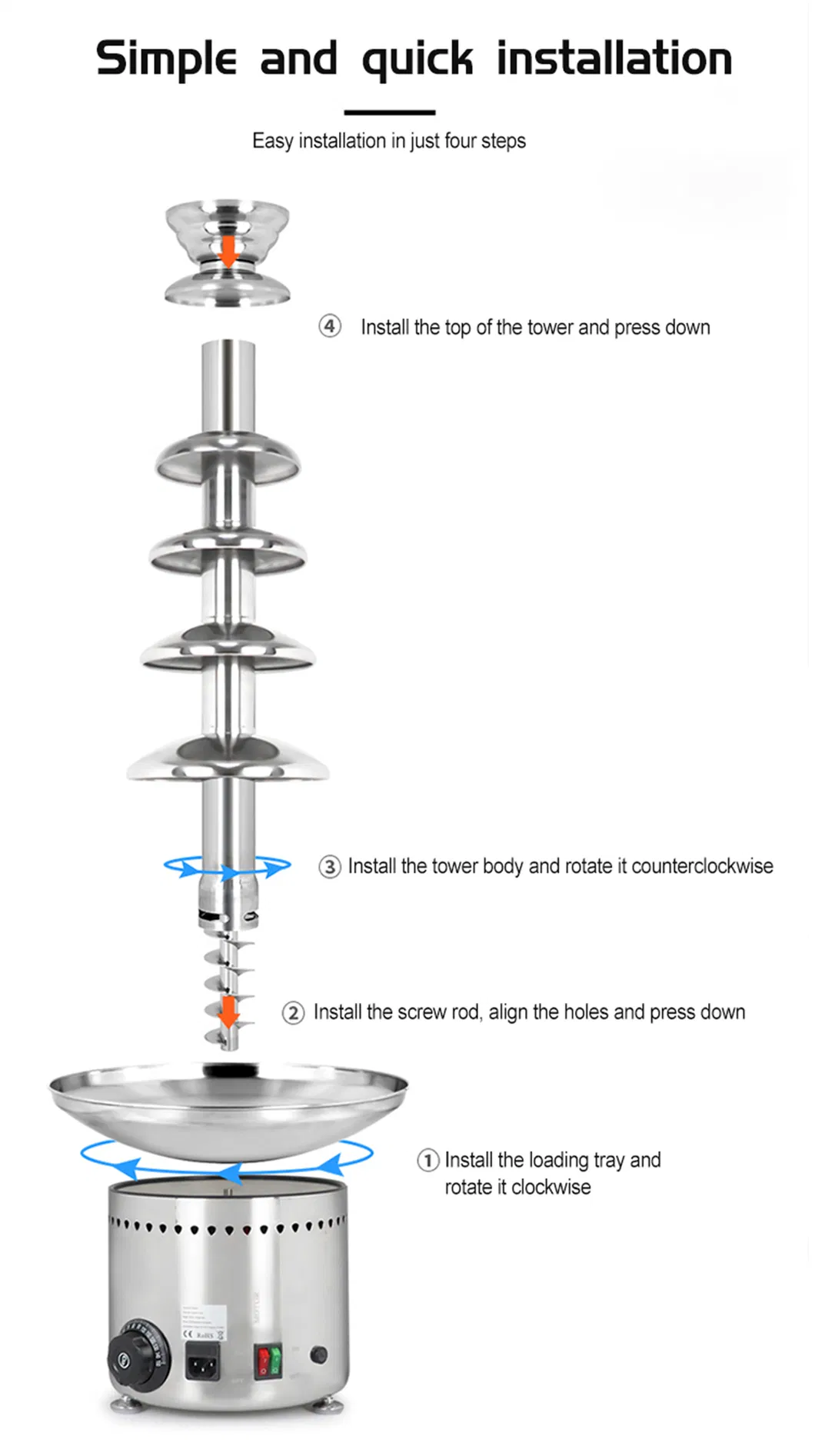 4 Tiers Commercial Chocolate Fountain for Restaurant