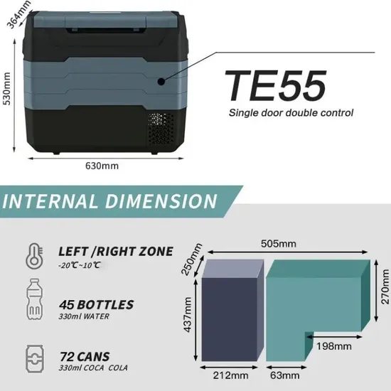 Hot Selling Te55 Series Waycool Single Control Car Fridge AC12~24V Low Power Compressor for Outdoor Camping Cars Made of Plastic