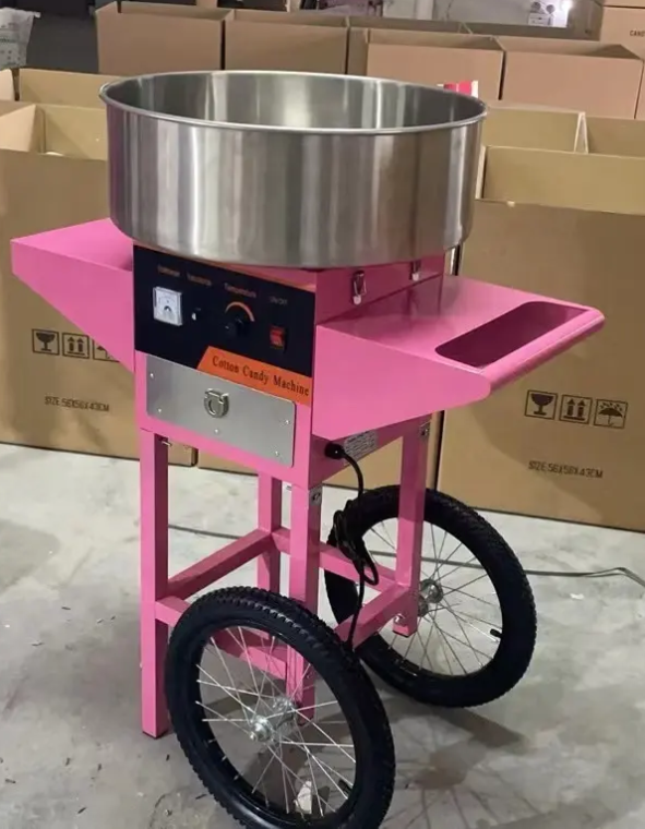 Professional Pink Cotton Candy Machine with Wheels for Hot Sale
