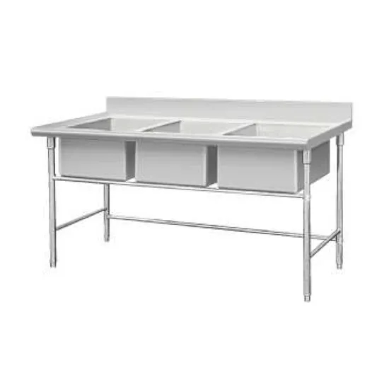Kitchen Stainless Steel Wash Three Basin Sink Table