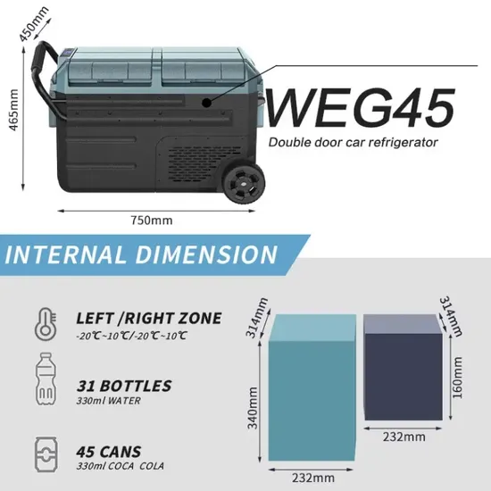 Waycool Weg65 58L Camping Car Fridge Best Portable Car Fridge 12V 24V Car Electric Cooler Compressor with OEM and ODM