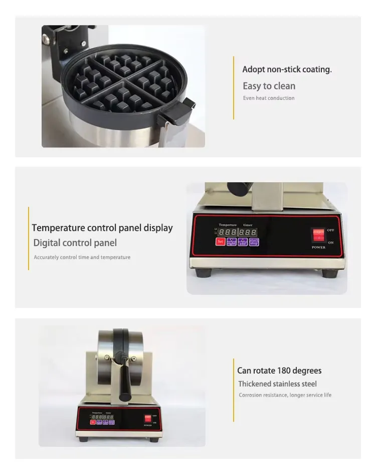 Commercial Snack Equipment Single Plate Digital Electric Rotary Waffle Maker