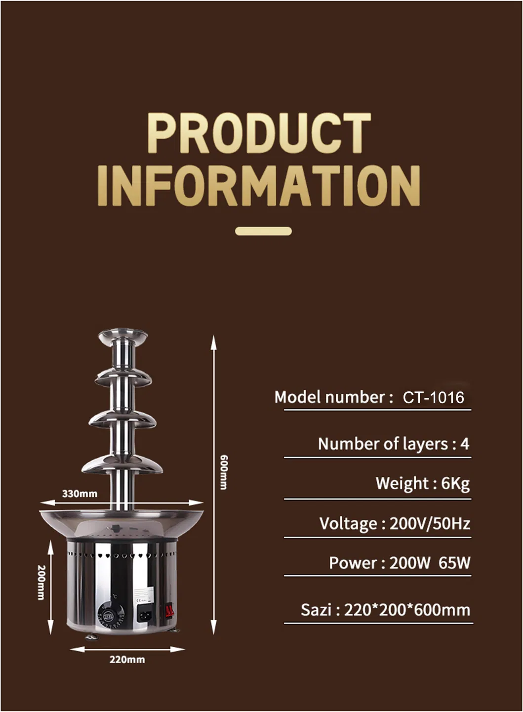 4 Tiers Commercial Chocolate Fountain for Restaurant