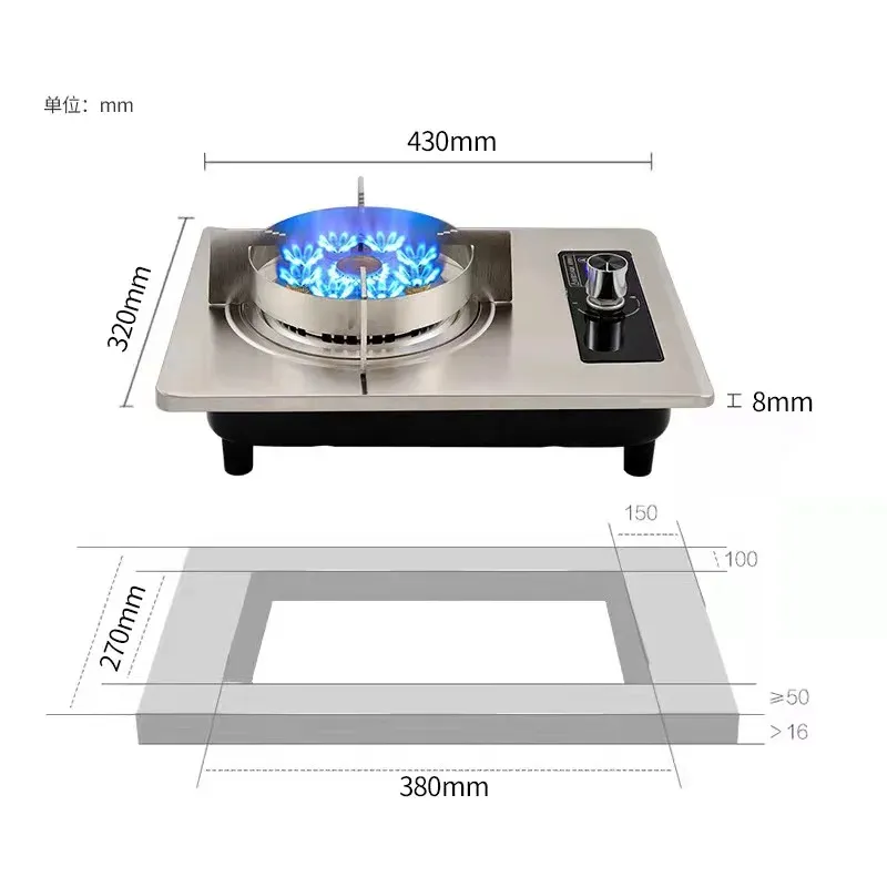 Stainless Steel Single Burner Gas Stove with Nine-Hole Design