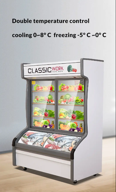 Double-Temperature Energy-Saving Cabinet for Supermarket Vegetables Display Fridge