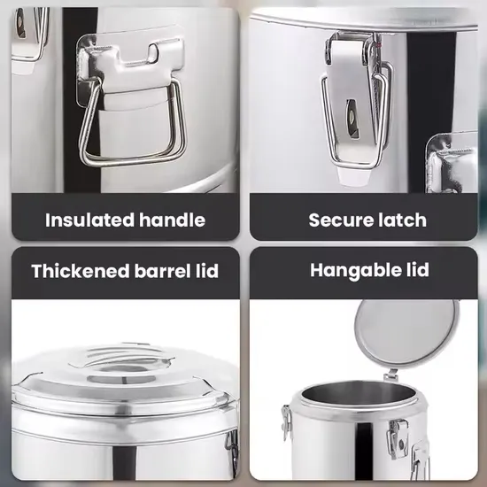 30L Commercial Insulated Food Transport Barrels Stainless Steel Container Water Food Insulated Barrel with Water Tap Layer Insulation Barrel