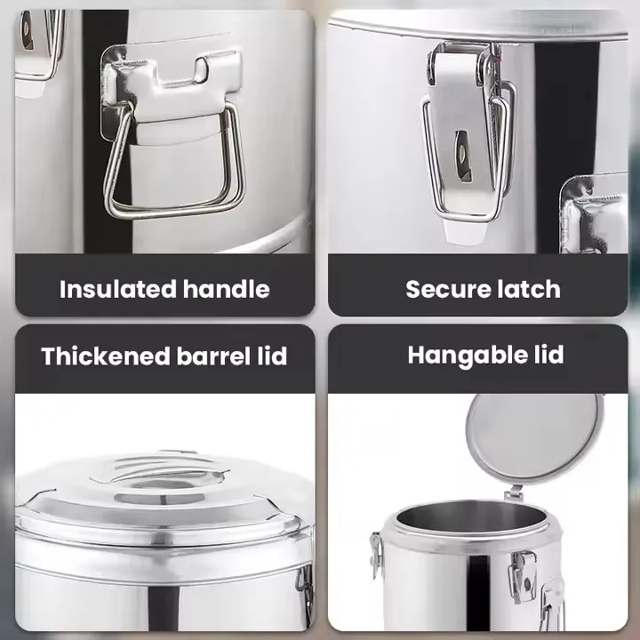 30L Commercial Insulated Food Transport Barrels Stainless Steel Container Water Food Insulated Barrel with Water Tap Layer Insulation Barrel