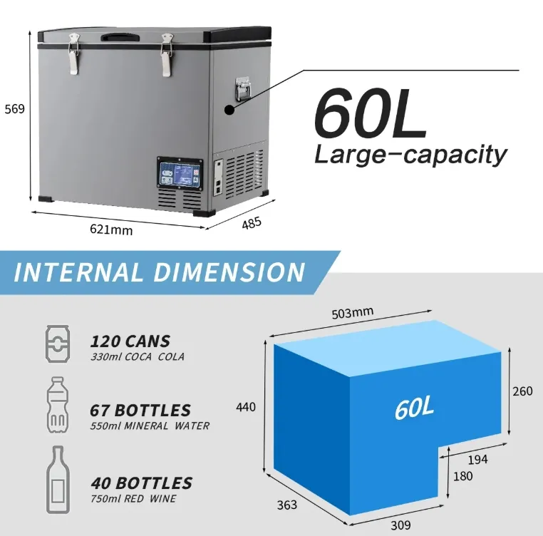 with Competitive Advantages Dual Zone Big Capacity Outdoor Camping Cooler Box Fridge Freezer for Barbecue