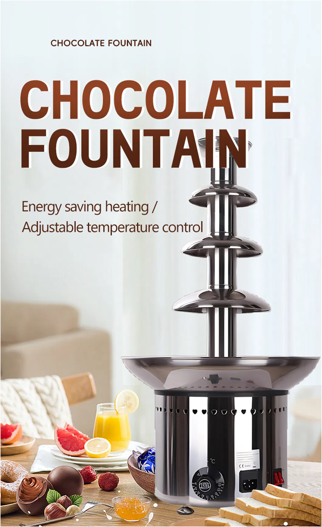 4 Tiers Commercial Chocolate Fountain for Restaurant