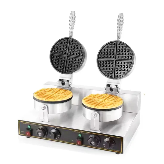 Commercial Waffle Maker Double Heads Waffle Machine Non-Stick Round Waffle Maker Professional Crispy Machine