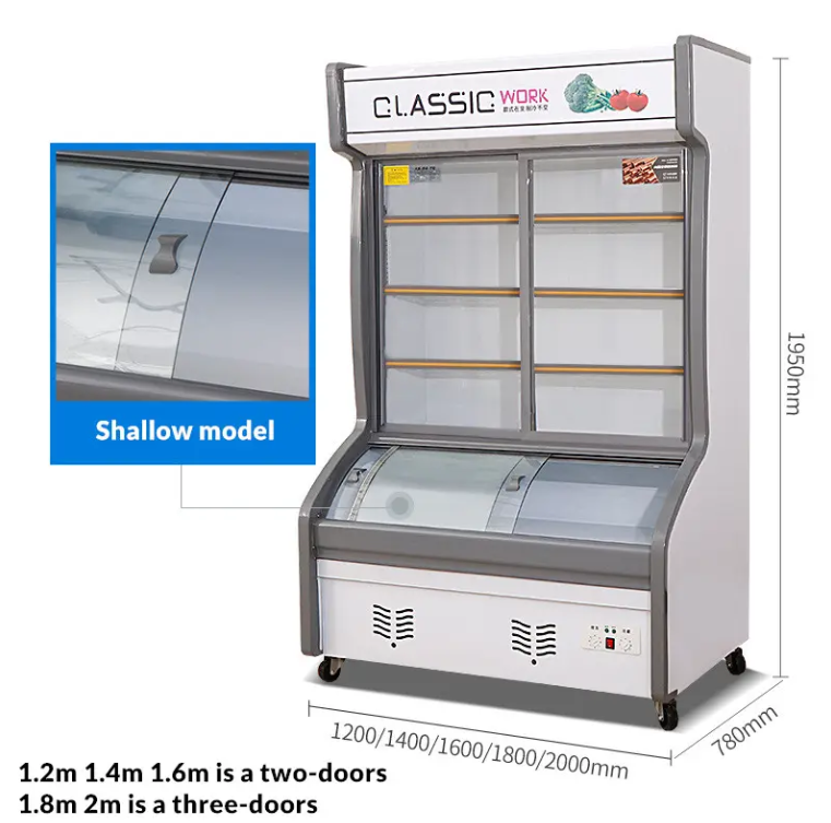 Double-Temperature Energy-Saving Cabinet for Supermarket Vegetables Display Fridge