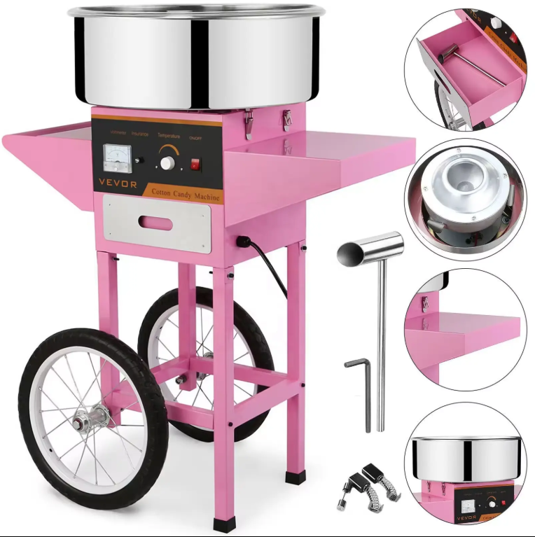 Professional Pink Cotton Candy Machine with Wheels for Hot Sale